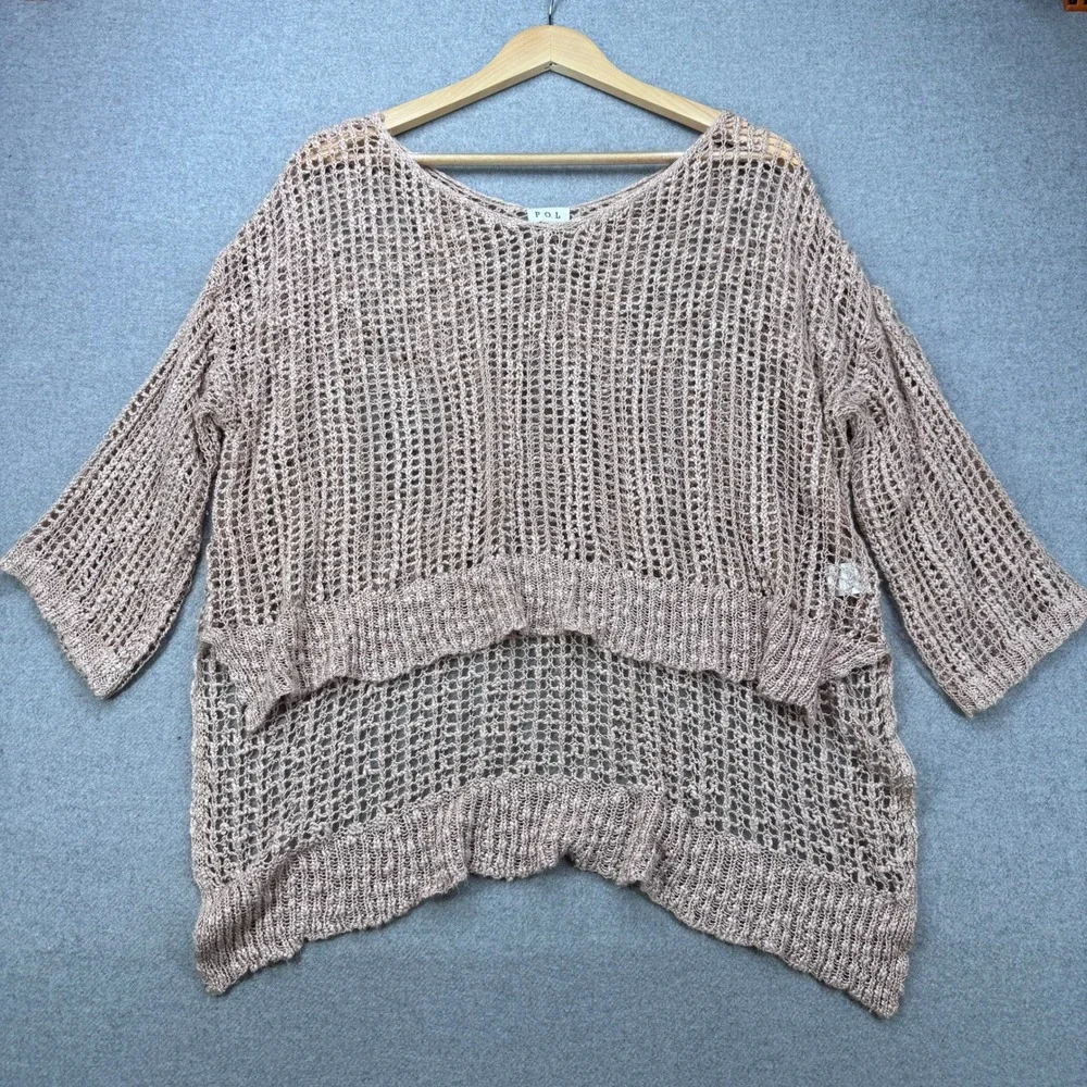 POL Open‎ Knit Sweater Womens Small Loose Fit Tiered Oversized Pullover Beige